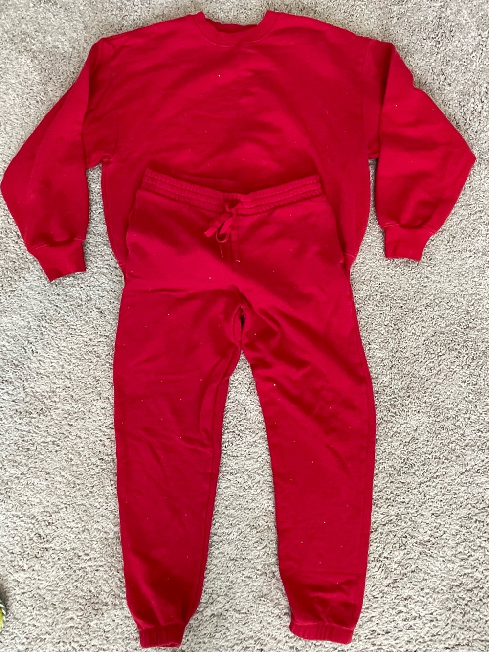 Victoria's Secret Red Sweatsuit Rhinestone Set. Oversized Top Drawstring Pants M